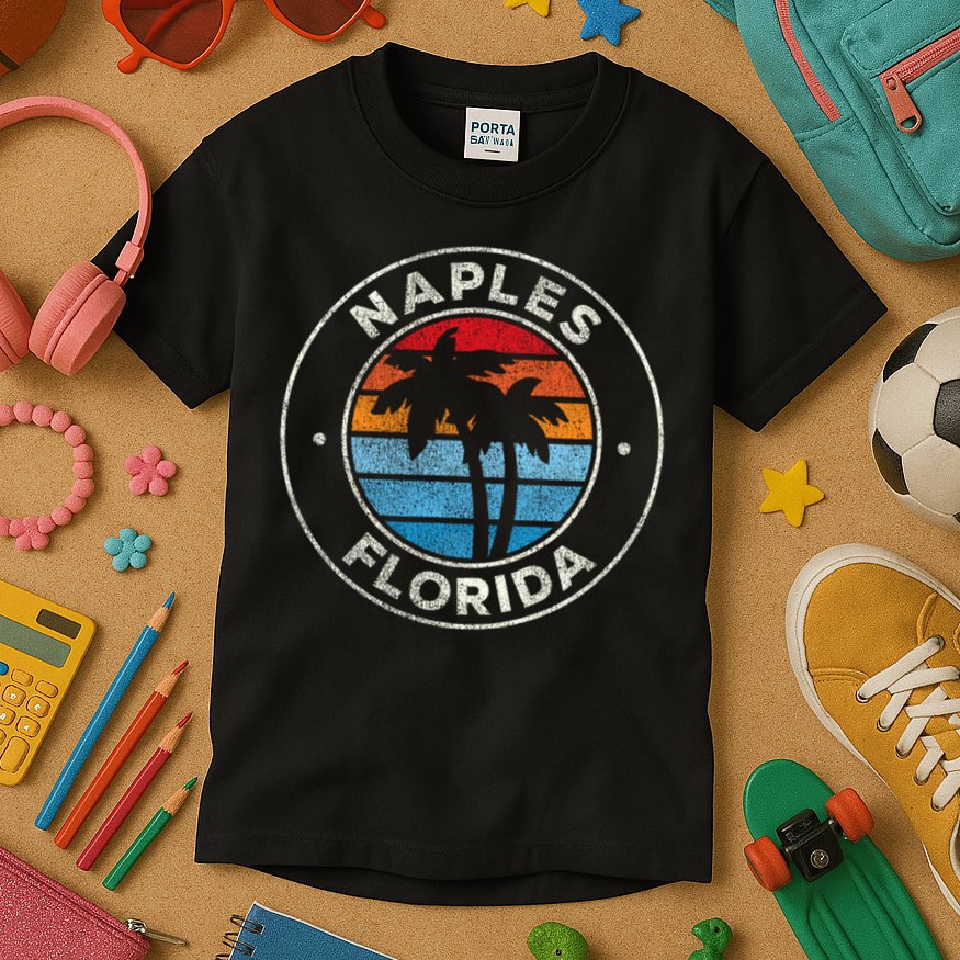 Naples Florida FL Vintage Graphic Retro 70s Kids T-Shirt