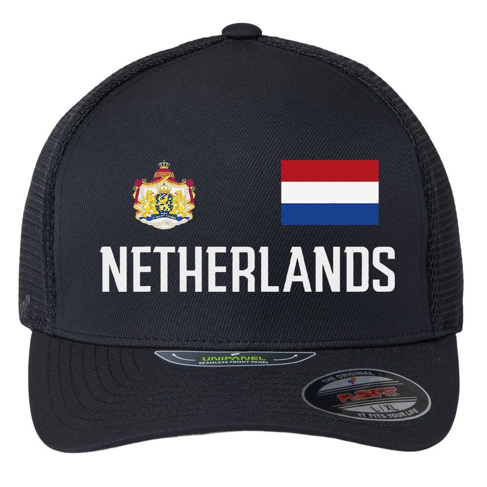 Netherlands Flag Football Soccer Fan Gift Flexfit Unipanel Trucker Cap