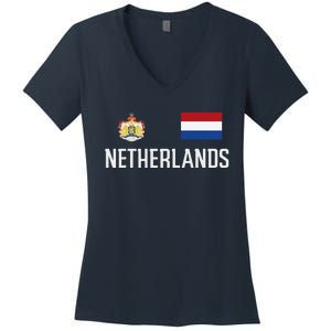 Netherlands Flag Football Soccer Fan Gift Women's V-Neck T-Shirt