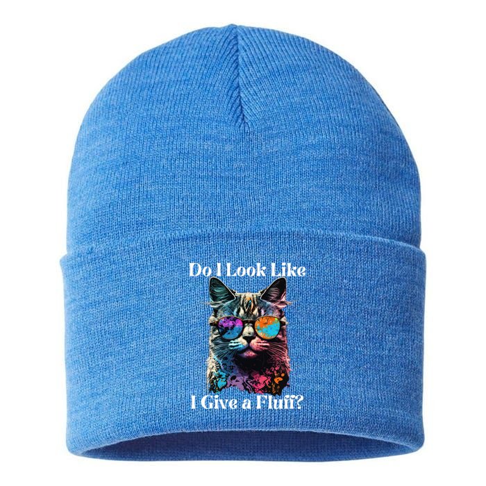 No Fluffs Given Vintage Best Cat Dad Ever Cat Daddy Gift Sustainable Knit Beanie