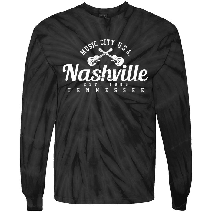 Nashville Funny Gift Gift Country Music City Guitar Gift Tie-Dye Long Sleeve Shirt