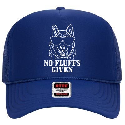 No Fluffs Given German Shepherd Akita Dog Mom Dad Funny High Crown Mesh Back Trucker Hat