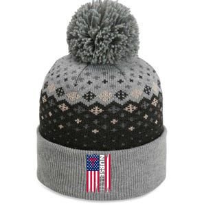 Nurse Flag Heartbeat Line Usa American Heroes Nurses Funny Gift The Baniff Cuffed Pom Beanie