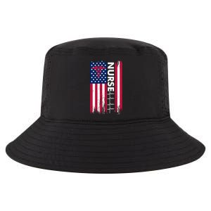 Nurse Flag Heartbeat Line Usa American Heroes Nurses Funny Gift Cool Comfort Performance Bucket Hat