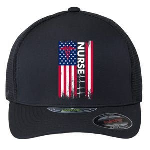 Nurse Flag Heartbeat Line Usa American Heroes Nurses Funny Gift Flexfit Unipanel Trucker Cap