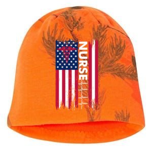 Nurse Flag Heartbeat Line Usa American Heroes Nurses Funny Gift Kati - Camo Knit Beanie