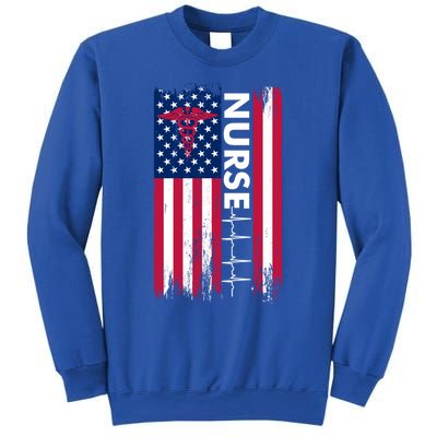 Nurse Flag Heartbeat Line Usa American Heroes Nurses Funny Gift Sweatshirt