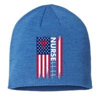 Nurse Flag Heartbeat Line Usa American Heroes Nurses Funny Gift Sustainable Beanie