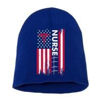 Nurse Flag Heartbeat Line Usa American Heroes Nurses Funny Gift Short Acrylic Beanie