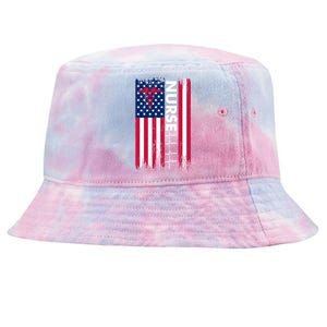 Nurse Flag Heartbeat Line Usa American Heroes Nurses Funny Gift Tie-Dyed Bucket Hat