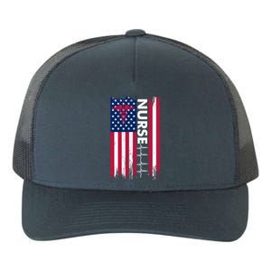 Nurse Flag Heartbeat Line Usa American Heroes Nurses Funny Gift Yupoong Adult 5-Panel Trucker Hat