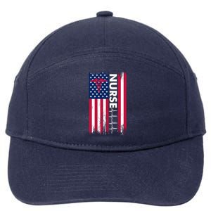 Nurse Flag Heartbeat Line Usa American Heroes Nurses Funny Gift 7-Panel Snapback Hat