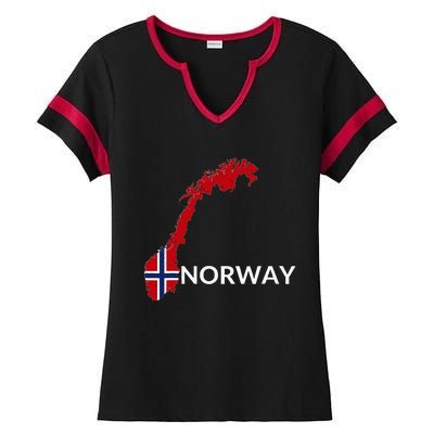 Norway Flag Hiking Holiday Norway Norwegian Flag Ladies Halftime Notch Neck Tee