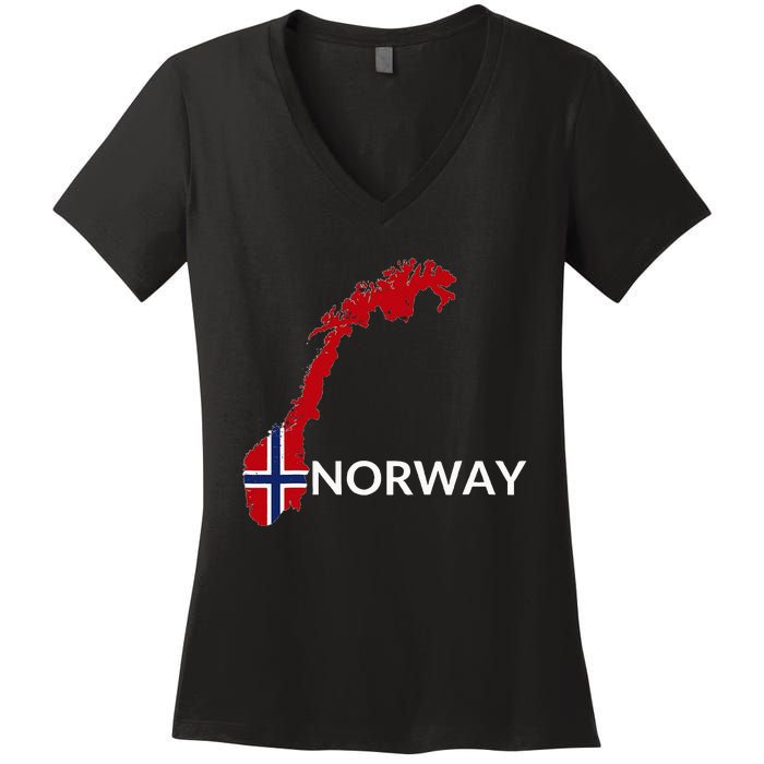 Norway Flag Hiking Holiday Norway Norwegian Flag Women's V-Neck T-Shirt