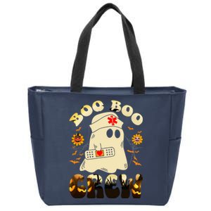 Nurse Funny Halloween Retro Groovy Ghost Boo Boo Crew Zip Tote Bag