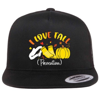 Nurse Fall I Love Fall Prevention Fall Physical Therapy Flat Bill Trucker Hat