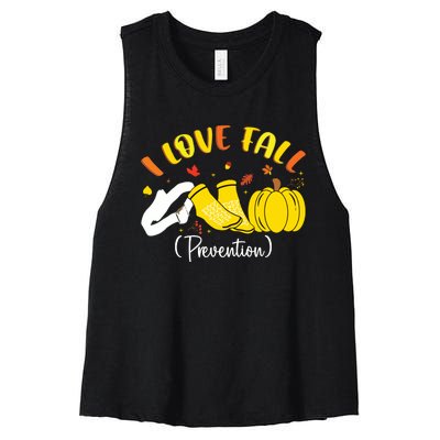 Nurse Fall I Love Fall Prevention Fall Physical Therapy Women's Racerback Cropped Tank