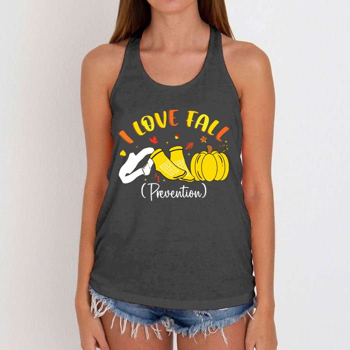 Nurse Fall I Love Fall Prevention Fall Physical Therapy Women's Knotted Racerback Tank