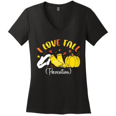 Nurse Fall I Love Fall Prevention Fall Physical Therapy Women's V-Neck T-Shirt