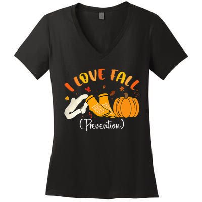 Nurse Fall I Love Fall Prevention Fall Physical Therapy Women's V-Neck T-Shirt