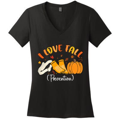 Nurse Fall I Love Fall Prevention Fall Physical Therapy Women's V-Neck T-Shirt