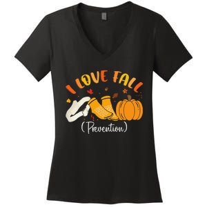 Nurse Fall I Love Fall Prevention Fall Physical Therapy Gift Women's V-Neck T-Shirt