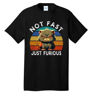 Not Fast Just Furious Retro Funny Cat Kitty Lover Sarcastic Tall T-Shirt