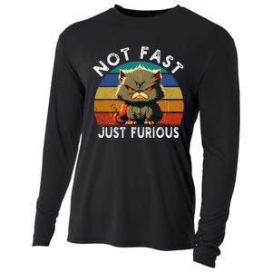 Not Fast Just Furious Retro Funny Cat Kitty Lover Sarcastic Cooling Performance Long Sleeve Crew