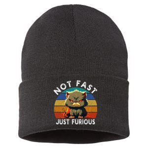 Not Fast Just Furious Retro Funny Cat Kitty Lover Sarcastic Sustainable Knit Beanie