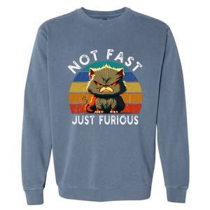 Not Fast Just Furious Retro Funny Cat Kitty Lover Sarcastic Garment-Dyed Sweatshirt