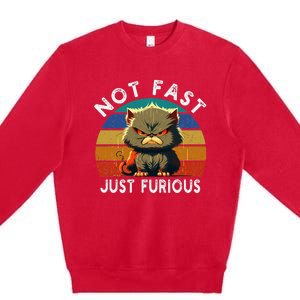 Not Fast Just Furious Retro Funny Cat Kitty Lover Sarcastic Premium Crewneck Sweatshirt