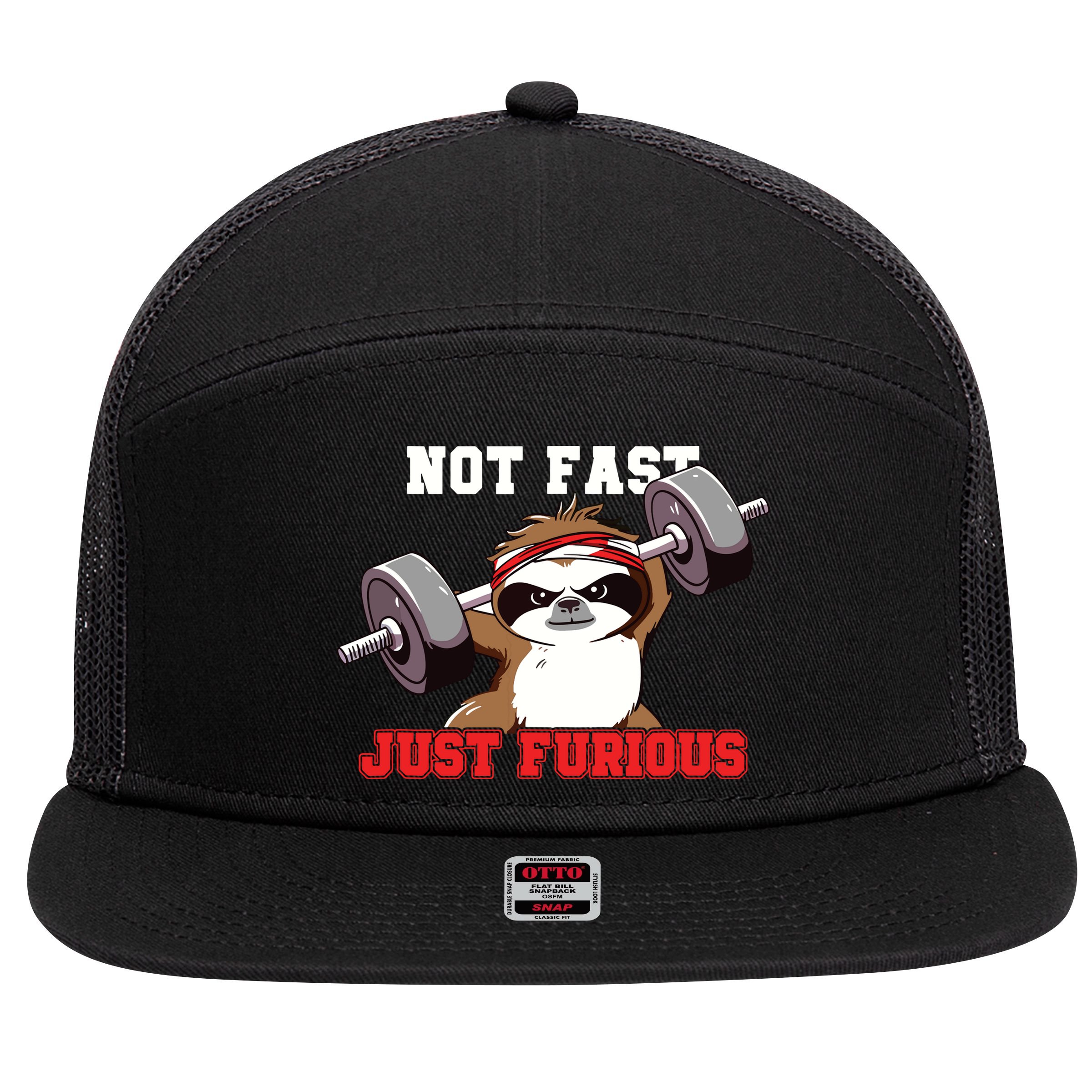 Not Fast Just Furious Weightlifting Sloth Funny Fitness 7 Panel Mesh Trucker Snapback Hat