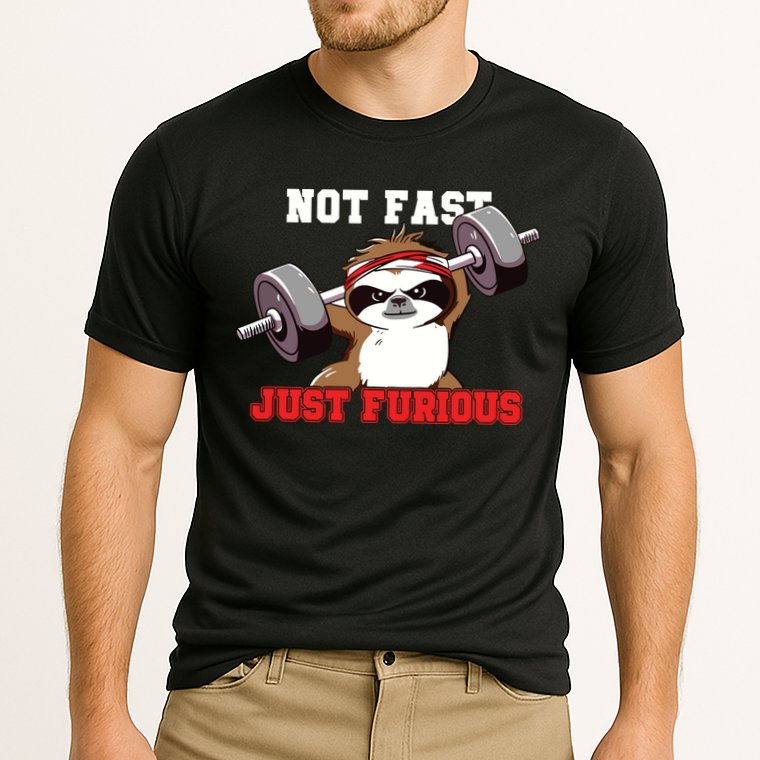 Not Fast Just Furious Weightlifting Sloth Funny Fitness Cooling Performance Crew T-Shirt