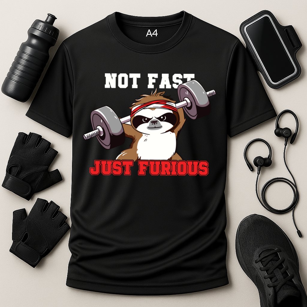 Not Fast Just Furious Weightlifting Sloth Funny Fitness Cooling Performance Crew T-Shirt
