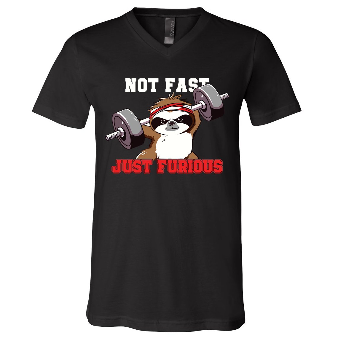 Not Fast Just Furious Weightlifting Sloth Funny Fitness V-Neck T-Shirt