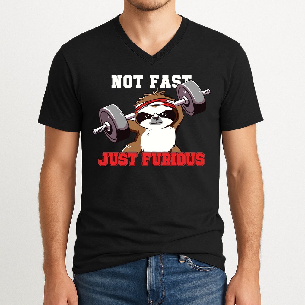 Not Fast Just Furious Weightlifting Sloth Funny Fitness V-Neck T-Shirt
