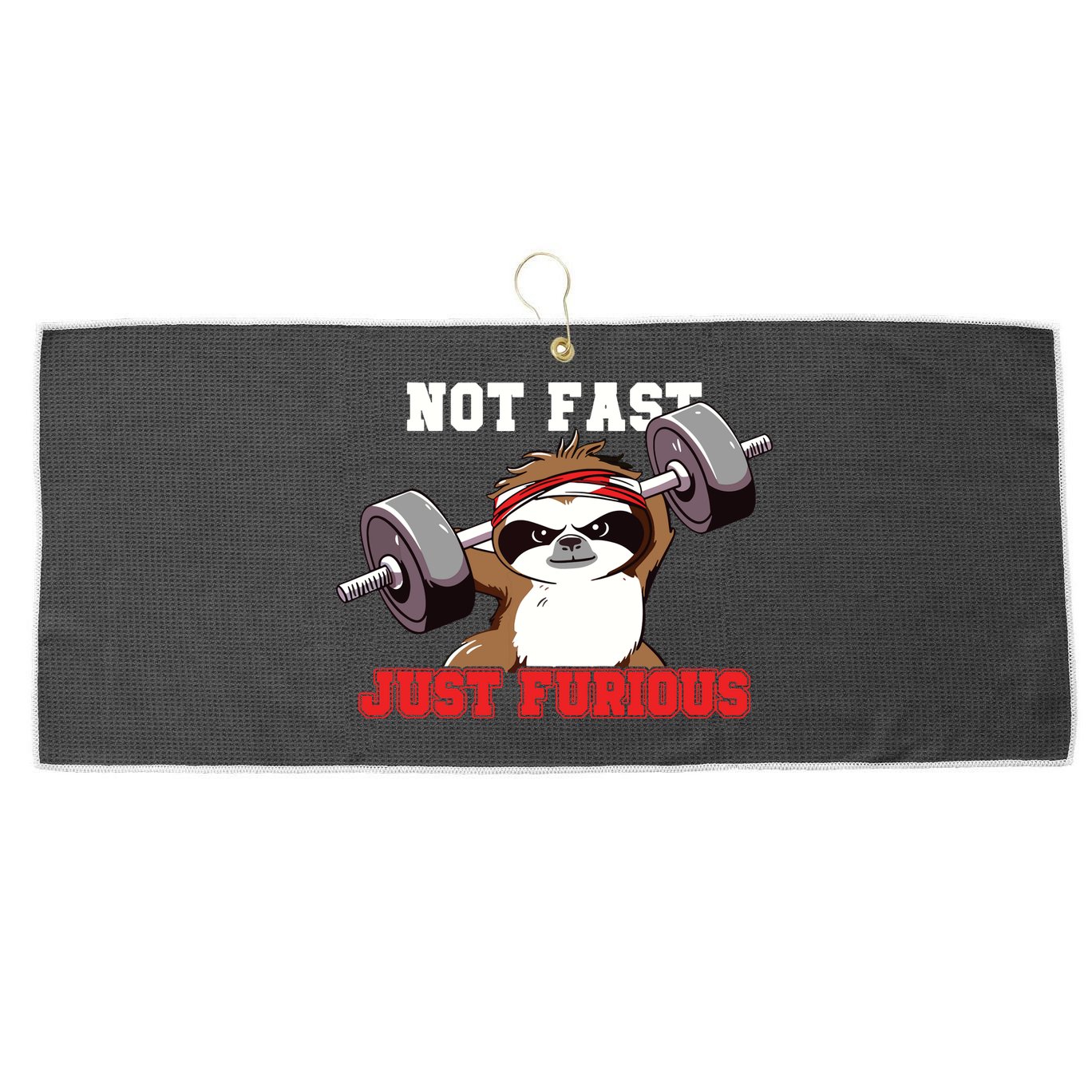 Not Fast Just Furious Weightlifting Sloth Funny Fitness Large Microfiber Waffle Golf Towel