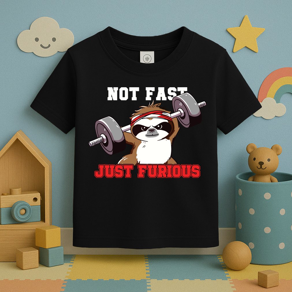 Not Fast Just Furious Weightlifting Sloth Funny Fitness Toddler T-Shirt