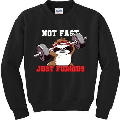 Not Fast Just Furious Weightlifting Sloth Funny Fitness Kids Sweatshirt