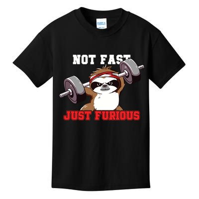 Not Fast Just Furious Weightlifting Sloth Funny Fitness Kids T-Shirt