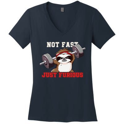 Not Fast Just Furious Weightlifting Sloth Funny Fitness Women's V-Neck T-Shirt