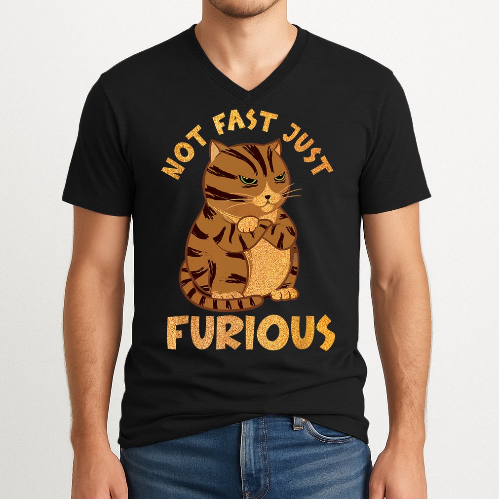 Not Fast Just Furious Funny Cute Grumpy Fat Cat Pet Lovers V-Neck T-Shirt