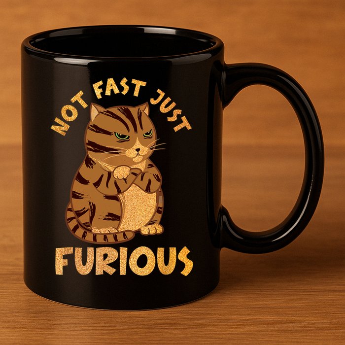Not Fast Just Furious Funny Cute Grumpy Fat Cat Pet Lovers 11oz C Handle Ceramic Mug