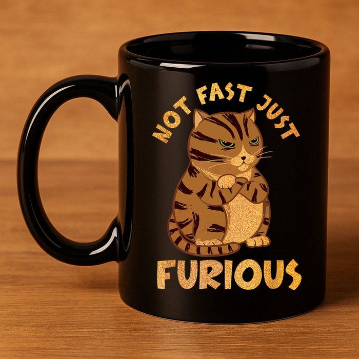 Not Fast Just Furious Funny Cute Grumpy Fat Cat Pet Lovers 11oz C Handle Ceramic Mug