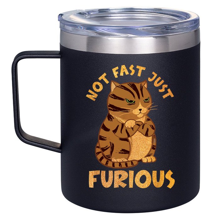 Not Fast Just Furious Funny Cute Grumpy Fat Cat Pet Lovers 12oz Stainless Steel Coffee Mug