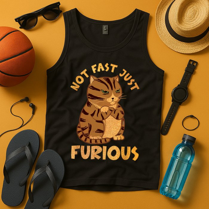Not Fast Just Furious Funny Cute Grumpy Fat Cat Pet Lovers Tank Top