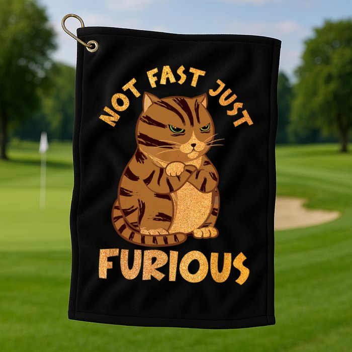 Not Fast Just Furious Funny Cute Grumpy Fat Cat Pet Lovers Golf Towel
