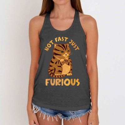 Not Fast Just Furious Funny Cute Grumpy Fat Cat Pet Lovers Women's Knotted Racerback Tank