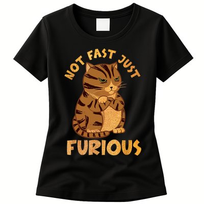 Not Fast Just Furious Funny Cute Grumpy Fat Cat Pet Lovers Womens T-Shirt