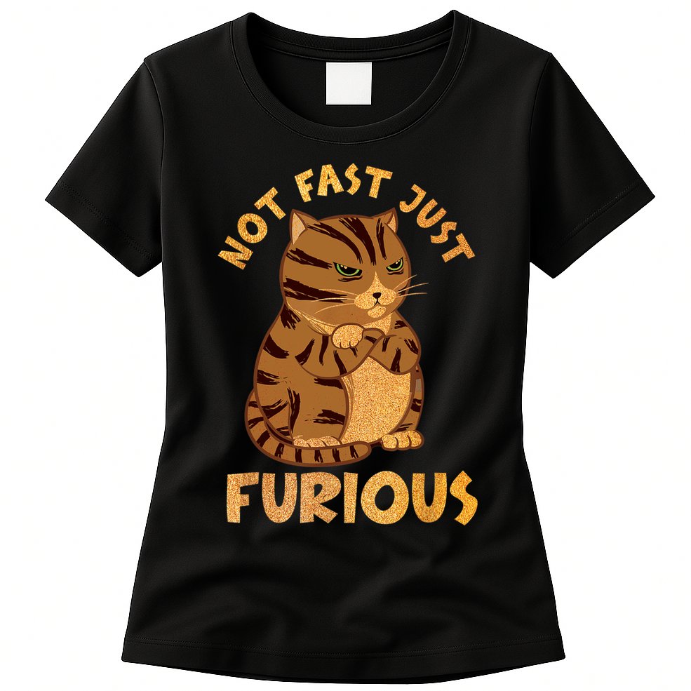 Not Fast Just Furious Funny Cute Grumpy Fat Cat Pet Lovers Womens T-Shirt